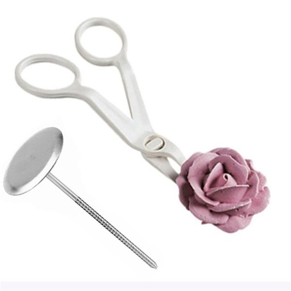 

2pcs/set piping flower scissors nail safety rose decor lifter fondant cake decorating tray cream transfer baking pastry tools