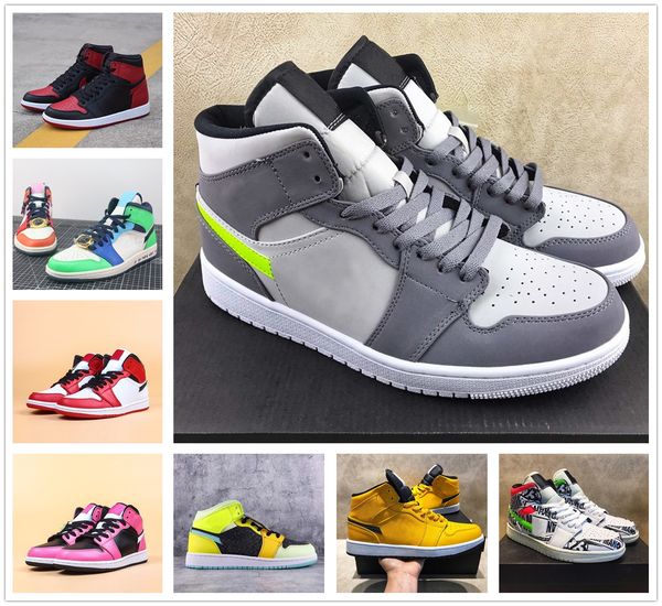 

jumpman 1 1s mid mens basketball shoes sneakers running shoe pine green black toe chicago women sports sneakers with box cv15