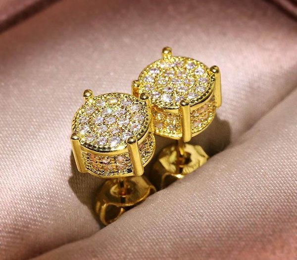 

men women earrings studs yellow white gold plated sparkling cz simulated diamond earrings for men11, Golden;silver