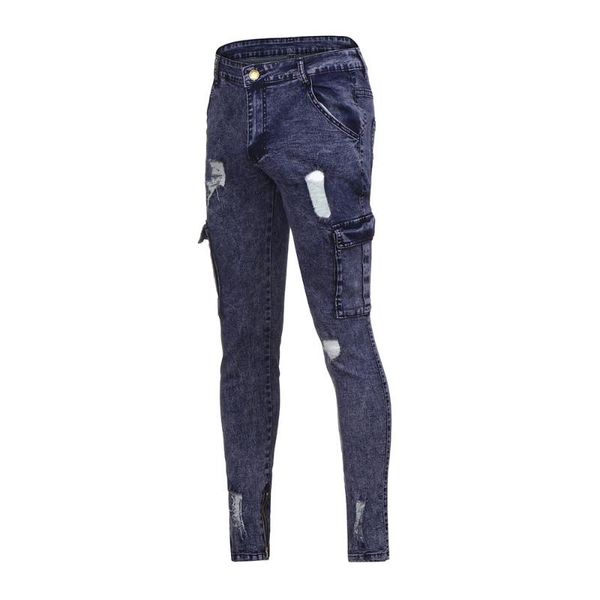 

мужские брюки стрейч denim pant проблемные рваные мужчин freyed тонкий fit карманные джинсы брюк брюки случайные хлопка фитнес fashionc0413, Blue