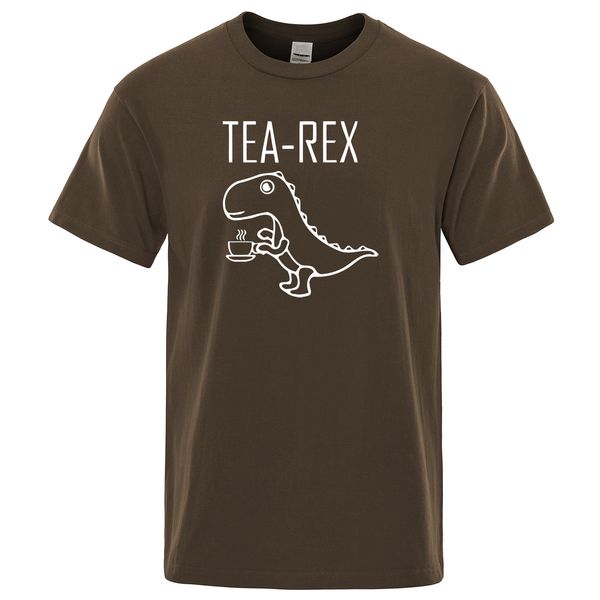 

men's t-shirts tea rex funny dinosaur drink coffee t shirts fashion tshirt streetwear male tee shirt