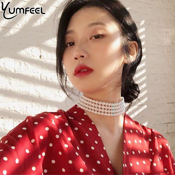 

yumfeel new imitation pearl choker necklace women trendy jewelry necklaces gifts, Golden;silver
