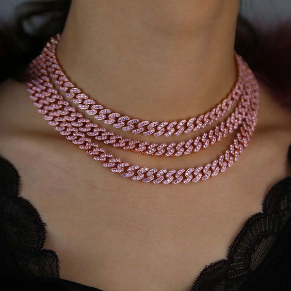 

hibride 9mm micro pave iced cz cuban link necklaces chains accept custom color luxury bling jewelry fashion hiphop for men p42, Silver