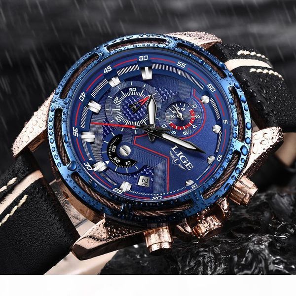

lige fashion leather sport quartz man watches chronograph wrist watches men army style clock male relogio masculino+box, Slivery;brown
