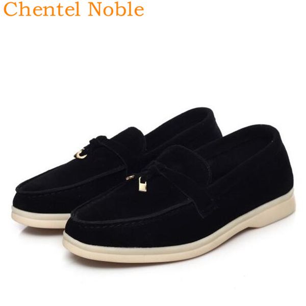 

manual soft bottom comfortable loafers style spring suede leather shoes woman casual metal decoration zapatillas mujer black