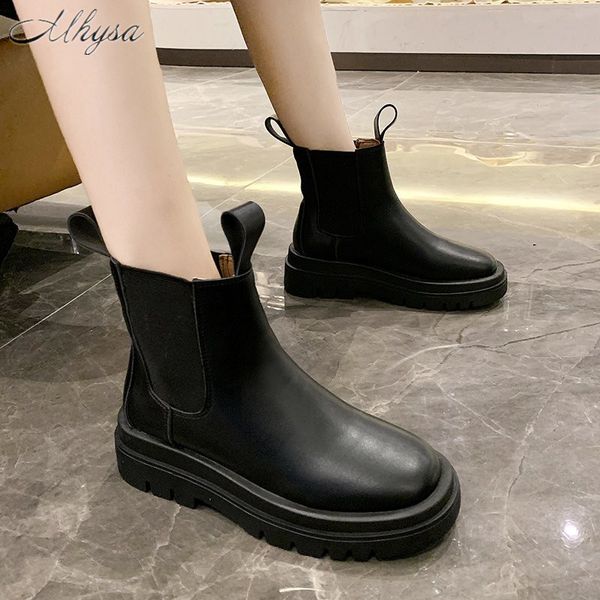 

2020 winter women's boots fashion put on square heel calf boots round toe mid-heel short tube pu women's zapatos de mujer, Black