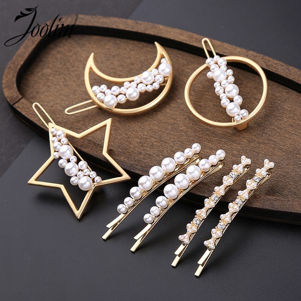 

joolim jewelry wholesale/trendy simulated pearl moon star hair pin hair jewelry wedding hairjewelry, Golden;silver