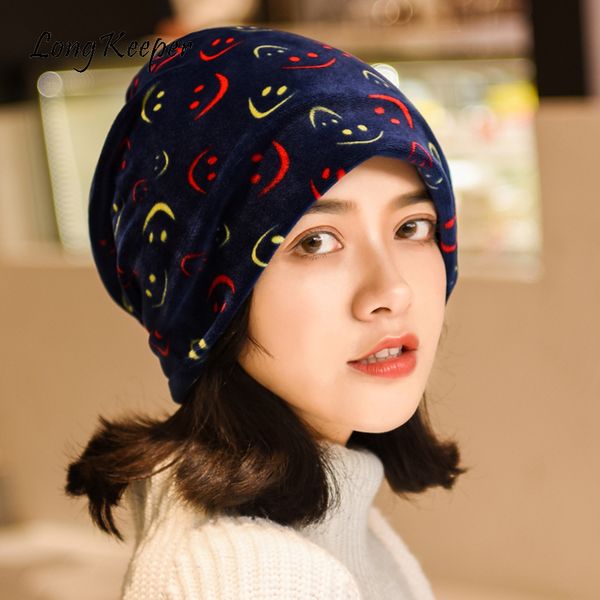 

longkeeper brand fashion autumn scarf caps for women beanies hats smiling face hedging cap gorros mujer, Blue;gray