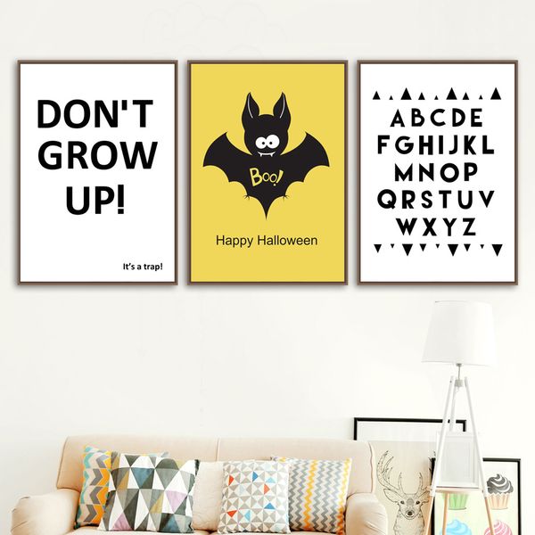 

cartoon bat alphabet quote wall art canvas painting nordic posters and prints animal wall pictures baby kids room nursery decor