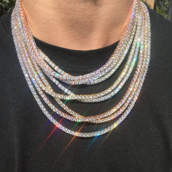 

hip hop iced out zircon 1 row tennis chain necklace gold silver copper material men cz necklace link 18 20 24 30inch