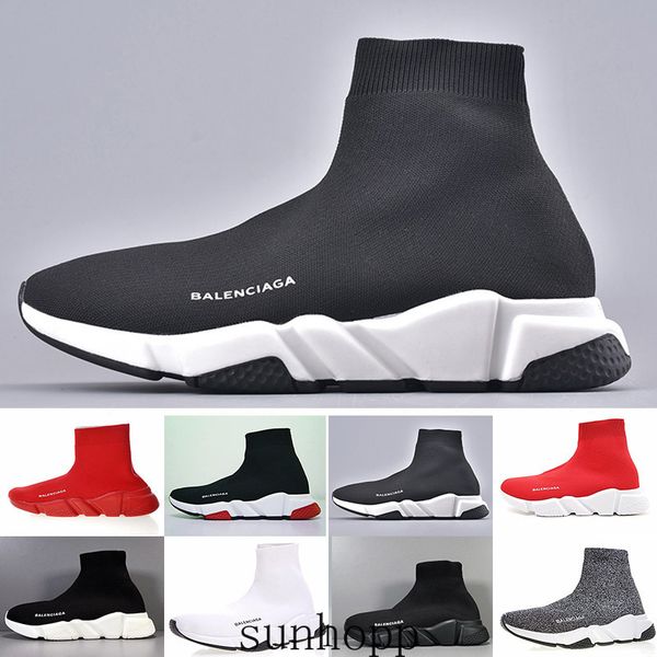 

2019 designer men women speed trainer sock shoes black white red glitter flat fashion mens trainers runner size 36-45 aybco
