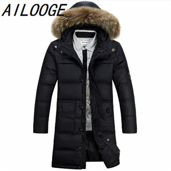 

winter jacket men 90% white duck down long jackets keep warm coat casual men's thick down overcoat jackets parka homme brand new, Black