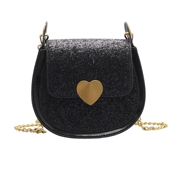 

women's bags ladies shiny pure color crossbody saddle bags semicircle sequins small messenger wide chain shoulder bag bolsas