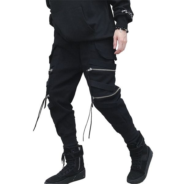 

dropshipping hop streetwear joggers men black zipper ribbons harem pants cotton casual street style ankle length sweatpants men