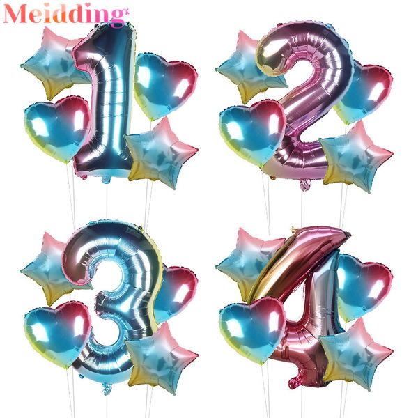 

5pcs rainbow baloon number foil balloons set 1 2 3 4 5 6 7 8 9 years kids birthday party decorations girl globos baby shower