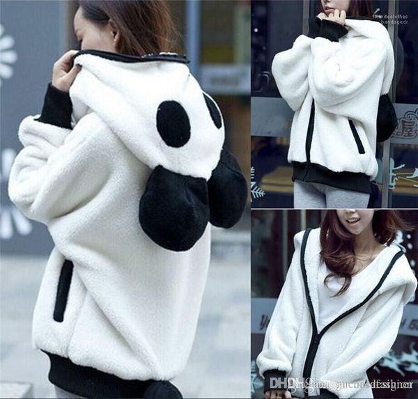 

loose long sleeve female outerwear women panda panelled designer coat fashion autumn winter hooded ladies jackets casual, Black;brown