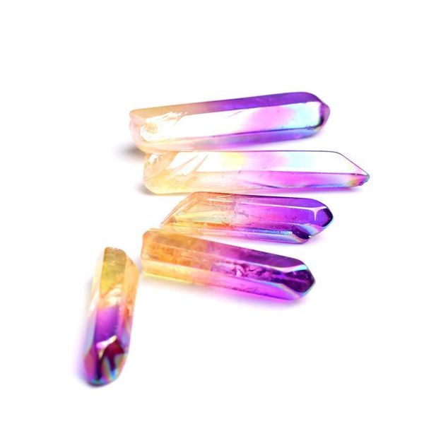 

stone colorful sell wholesale new quartz crystal hjt wands healing yellow&purple reiki points chakra cure 10pcs natural bdegarden trkda