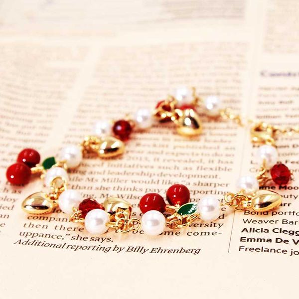 

fashion girl korean cute cherry love temperament imitation pearl student bracelet jewelry fashion sweet bracelets for women, Black