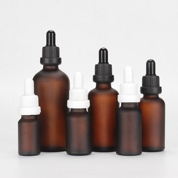 

wholesale 5ml 10ml 15ml 30ml 50ml 100ml brown frosted glass empty bottle aromatherapy essential oil essence dropper sub-bottle