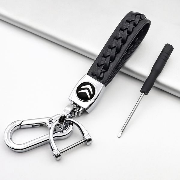 

car-styling business woven leather keychain key ring cover 3d emblem for citroen- c1 3 6 bx cx gt c4cactus, Silver