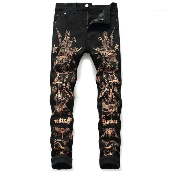 

style hip hop floral print homme clothing pencil casual apparel mens summer designer black jeans fashion, Blue
