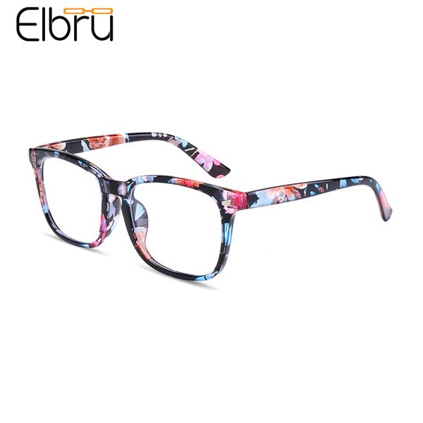 

elbru fashion anti-blue light glasses flower printing square flat lens comfortable goggles full frame reading spectacles unisex, Black