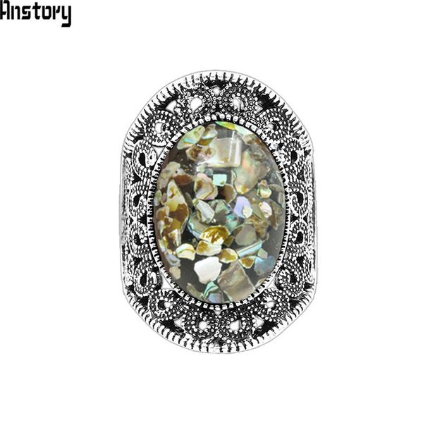 

oval shell bead rings for women antique silver plated flower plant fashion jewelry tr683, Golden;silver