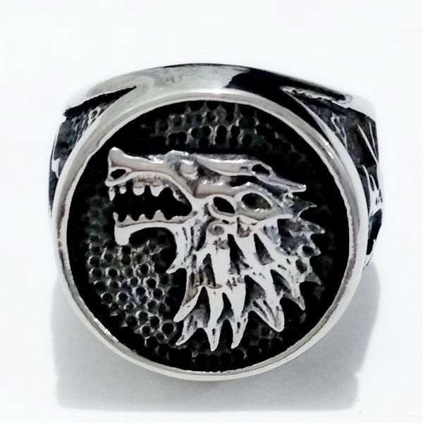 

european and american personality retro wolfhead men's titanium steel ring, Golden;silver