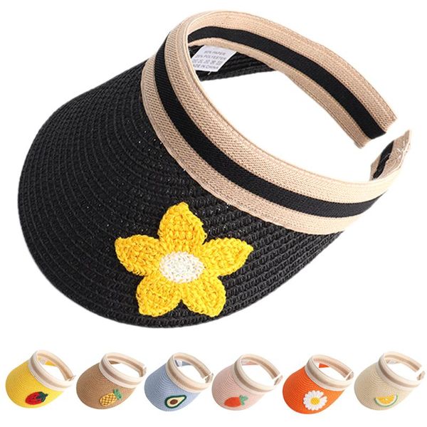 

mistdawn women girls straw visor cap outdoor summer beach party sun hat uv protection fruit flower wide brim, Blue;gray
