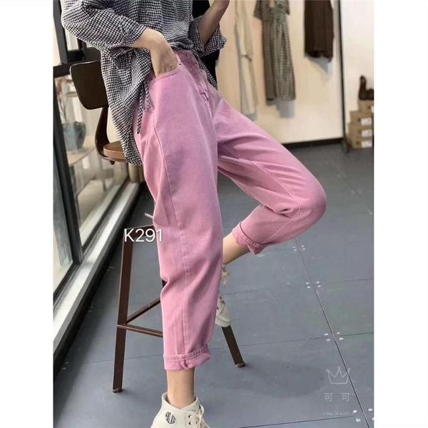 

2020 new high waist jeans femme casual loose vintage denim pants women pink plus size pocket ladies ankle-length trousers l284, Blue