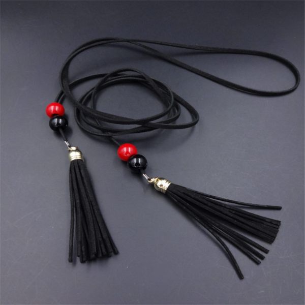 

waist rope waist chain 145cm beads tassel waistband thin belt women decorated ladies tassels belts 1pc, Black;brown