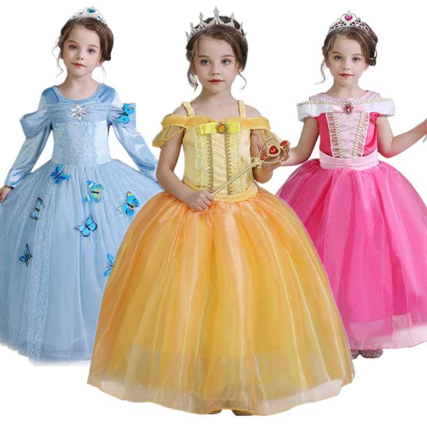 

bella girls dress for kids sleeping beauty cosplay princess costume butterfly halloween party disfraz 4-10yrs dress for gir, Red;yellow