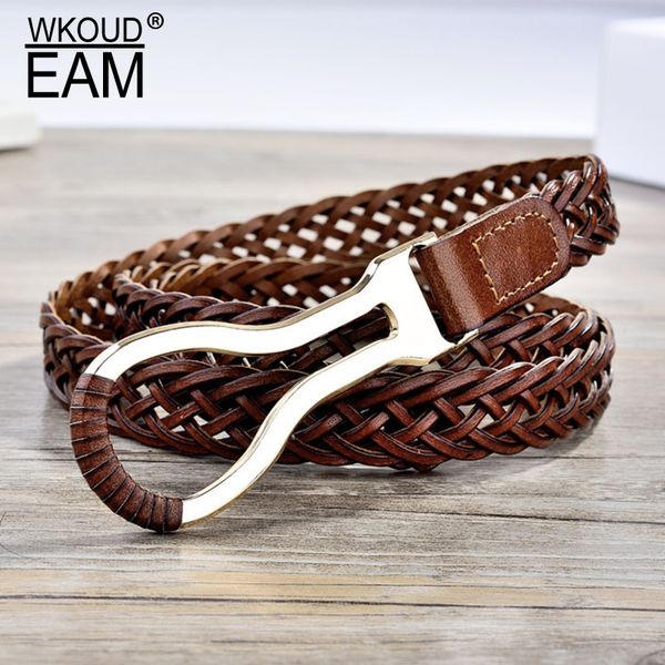 

wkoud eam 2020 new metal buckle braided leather belt for women casual trendy fine corset belt female waistband tide pf626, Black;brown