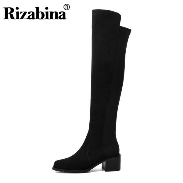

rizabina woman 2020 black straight flats boots office over knee boots fashion casual knight brand footwear size 33-42