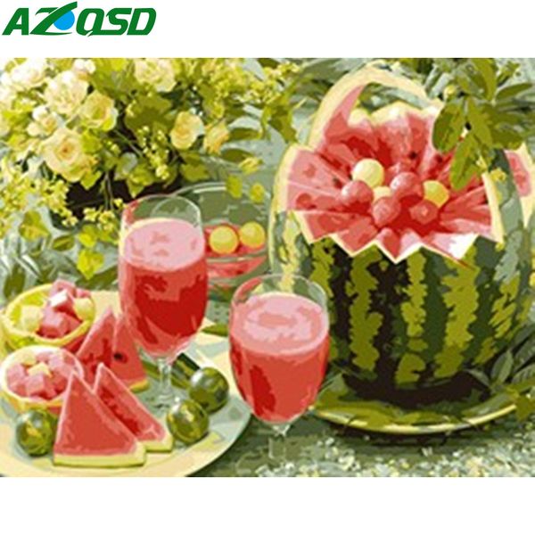 

azqsd painting by number canvas kits fruit unframe home decoration diy coloring by numbers watermelon handpainted gift