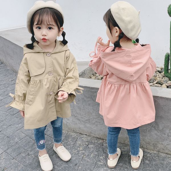 

classic spring autumn girls fashion hooded trench coat korean style kids cotton jackets for girls outerwear children clothes, Black