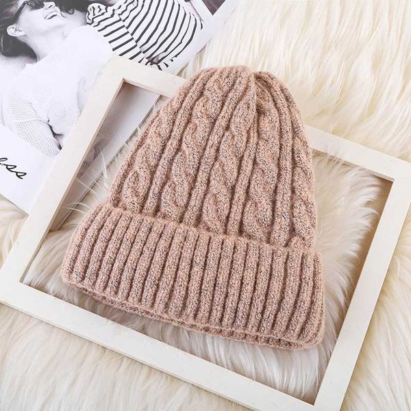 

new twist knitted hats caps women winter plus velvet thick bonnets hats caps simple solid color outdoor female beanies, Blue;gray