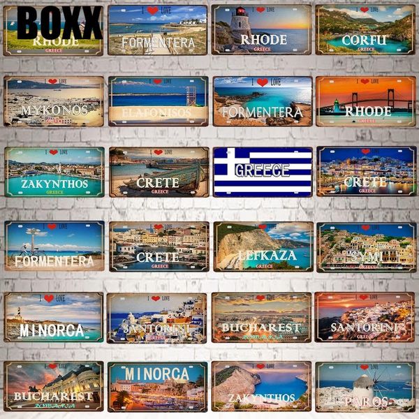 

2020 crete zakynthos santorini greek island beach metal tin sign travel souvenir wall shop home art decor modern art wall decoration 30x15cm