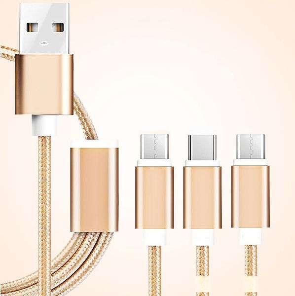 

3 in 1 braided nylon charge cable charger cord for android samsung type-c huawei xiaomi phone