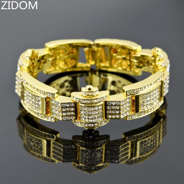 

gold black silver plated men hip hop iced out bling 3cm width with 23cm long link chain bracelet cool bracelets drop shipping