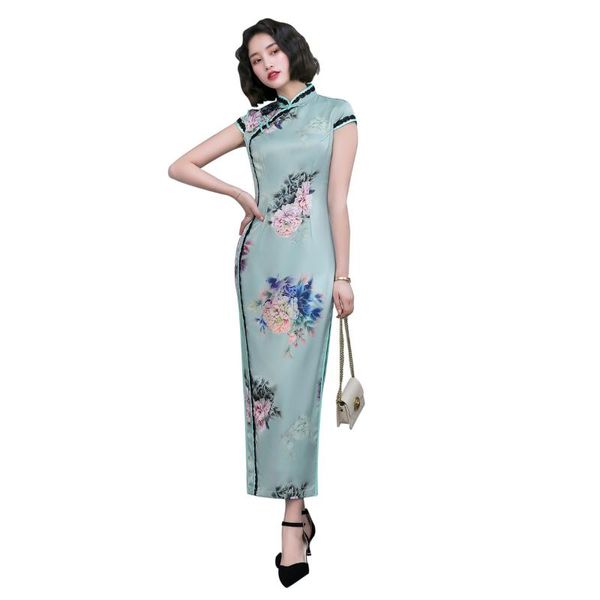 

shanghai story short sleeve chinese women's dress high split cheongsam long qipao for spring summer green, Red