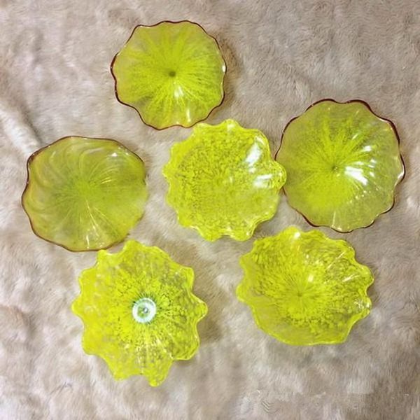 

china home party flower hanging plates beautiful wall art decoration yellow blown glass wall art plates