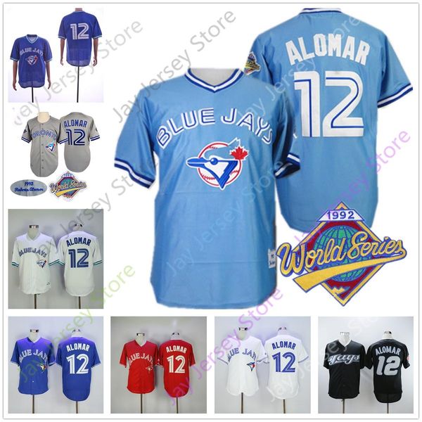 

roberto alomar jersey 1992 ws patch baseball blue white red black home away vintage men size m-3xl, Blue;black