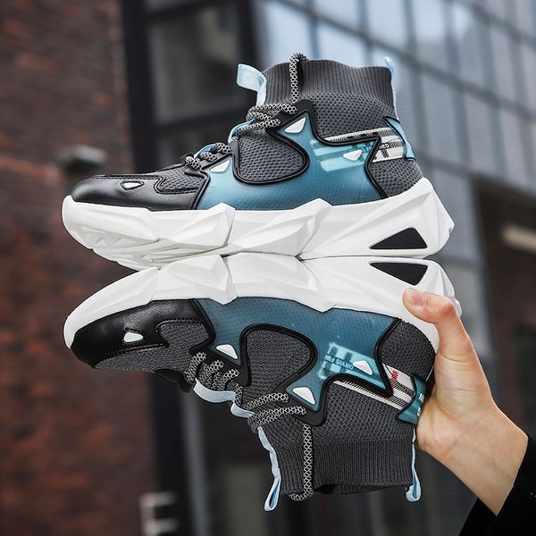 

men fashion shoes black blue white high-young man cool sneakers lace-up joker simple light casual shoes non-slip flats