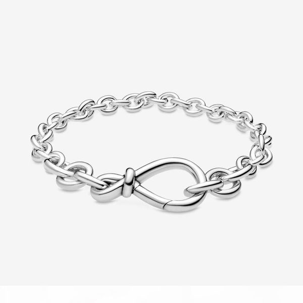 

new moments chunky chain bracelet 925-sterling-silver infinity knot chain bracelet for women luxury jewelry valentine's day gift, Black