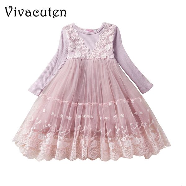 

princess flower girls dress new autumn spring wedding party holiday print long sleeve lace dresses for girl formal clothes