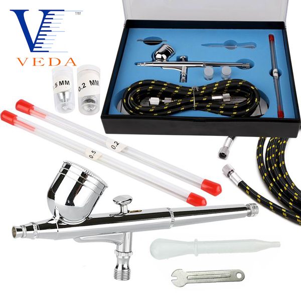 

airbrush kit 0.3mm dual action gravity air brush with 0.2/0.5mm needle and air hose sets spray gun for nail art tattoo makeup