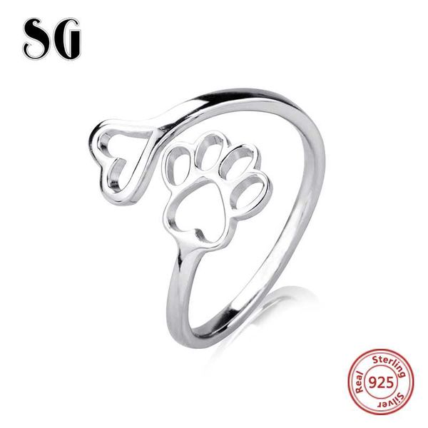 

sg sterling silver 925 cute animal dog footprint open size ring adjustable fashion jewelry making for women gifts ing, Golden;silver