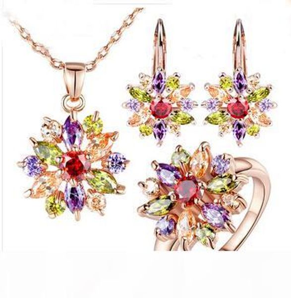 

new 18k rose gold plated engamement jewlery sets for women with multicolor 3a zircon wedding jewelry fashion accessories, Black