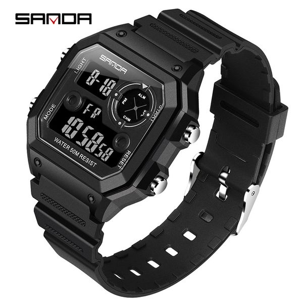 

sanda outdoor sport watch men digital watches led waterproof alarm clock fashion men digital watch montre homme, Slivery;brown